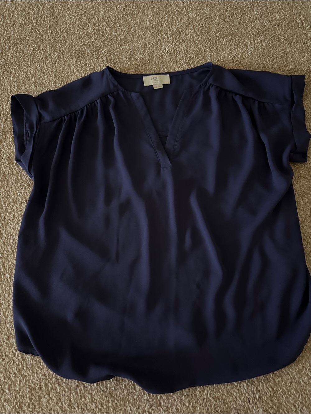 LOFT Navy Short-Sleeve Split-Neck Blouse